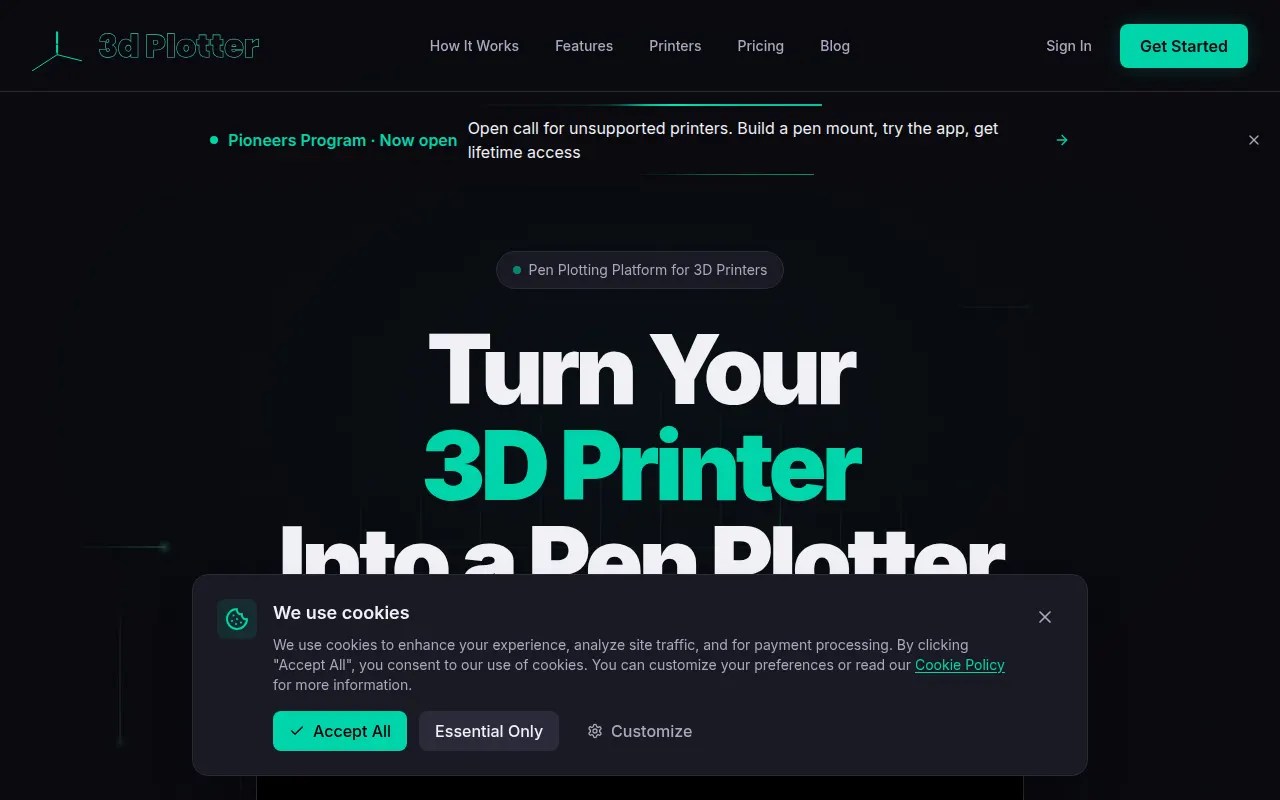 Homepage of 3dplotter.xyz