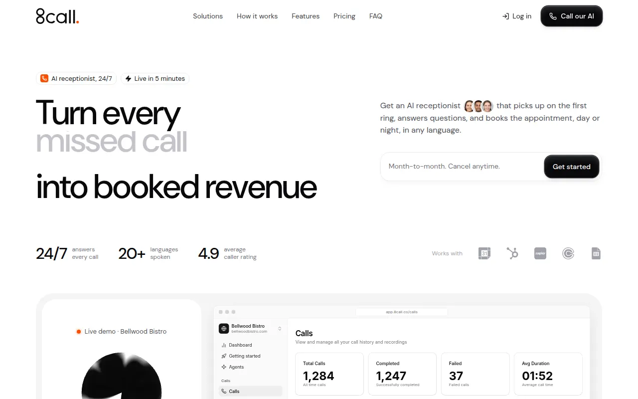Homepage of 8call.co