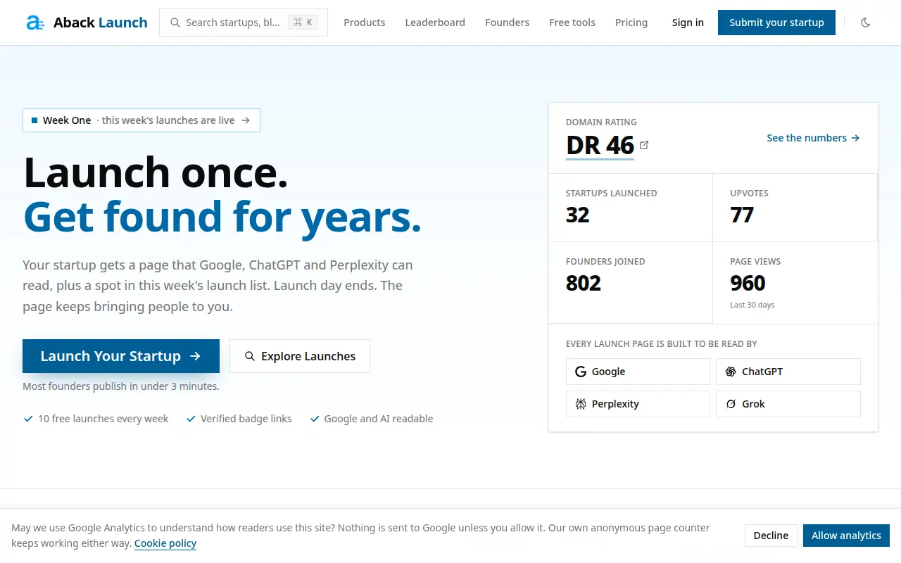 Homepage of abacklaunch.com