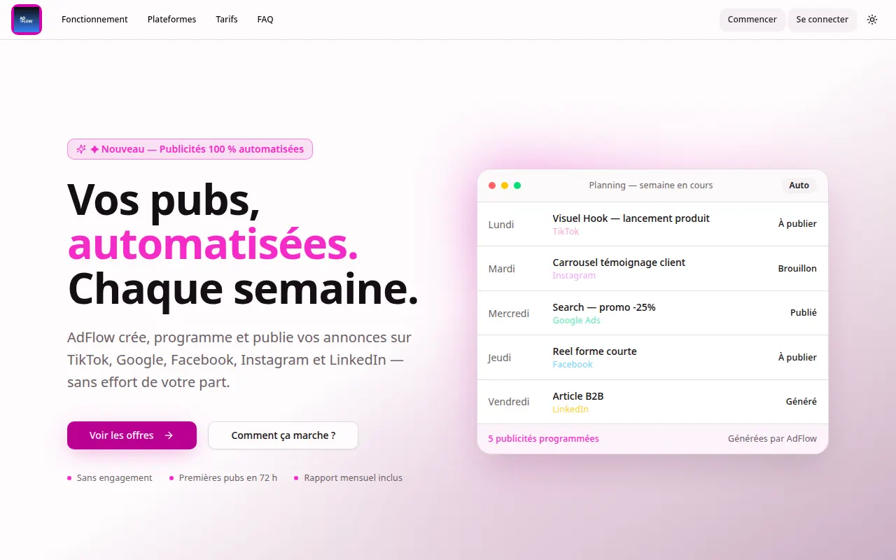 Homepage of ad-flow.polsia.app