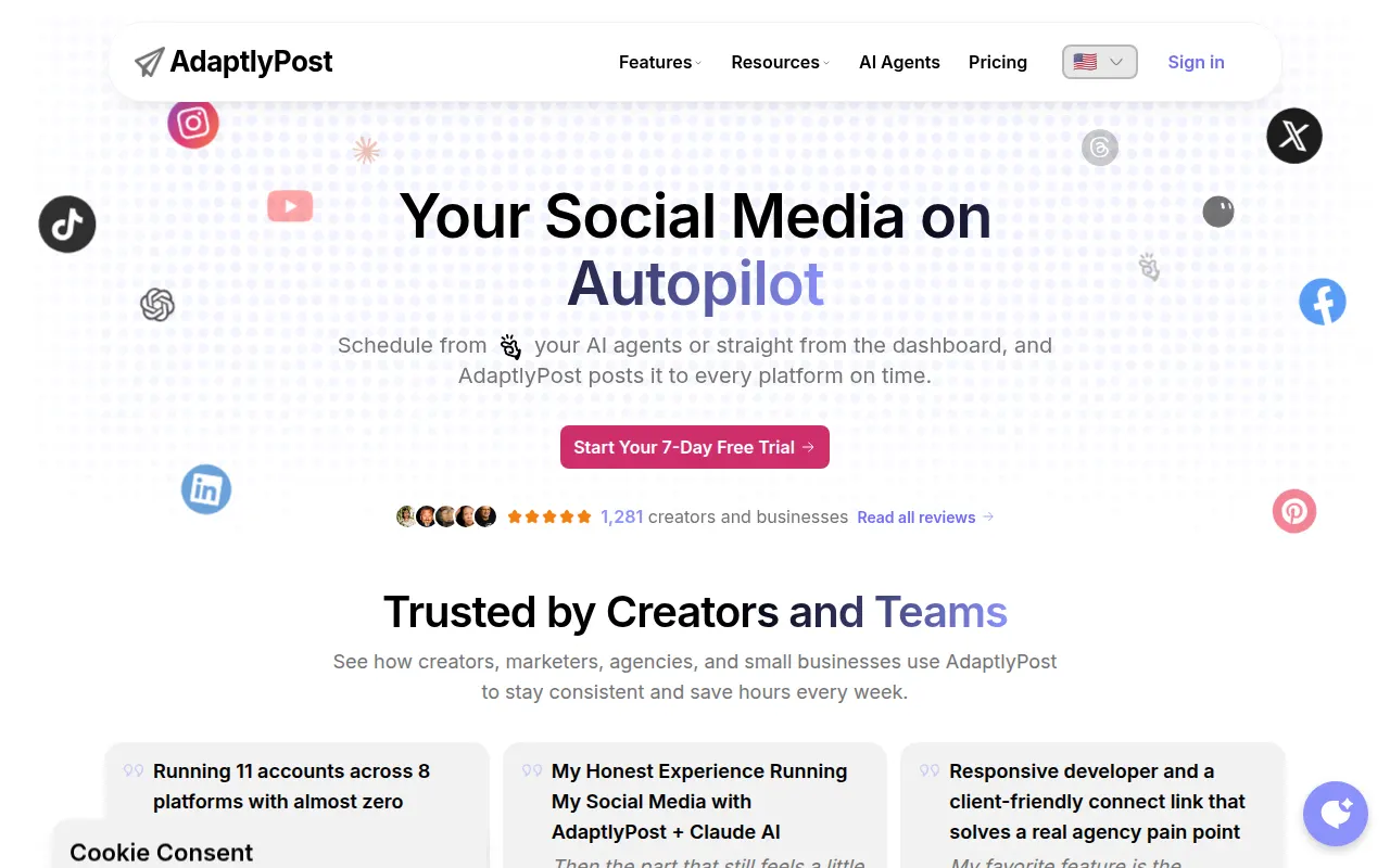 Homepage of adaptlypost.com