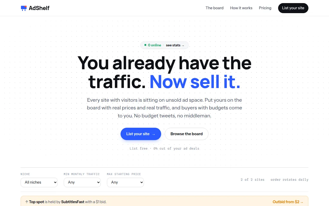 Homepage of adshelf.lol