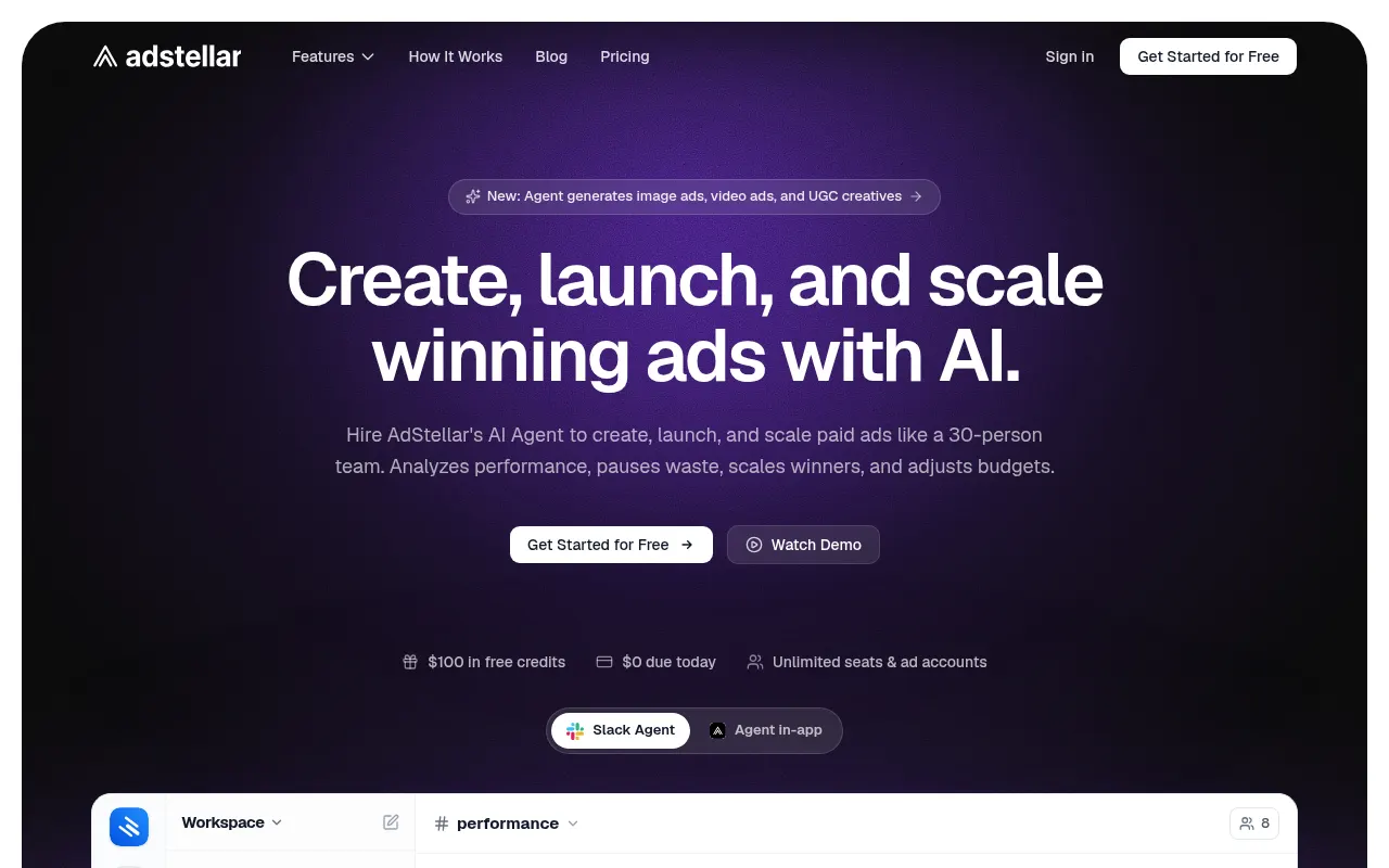 Homepage of adstellar.ai