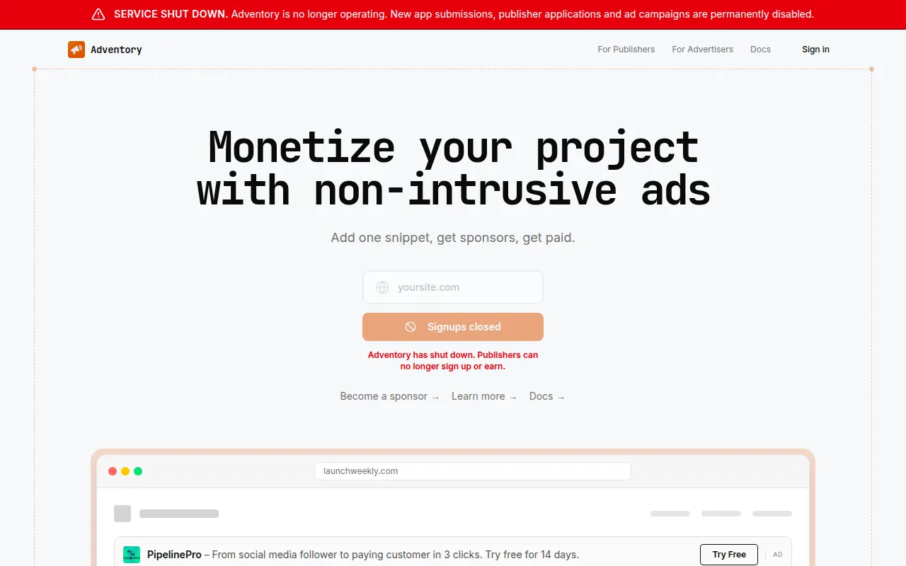 Homepage of adventory.to