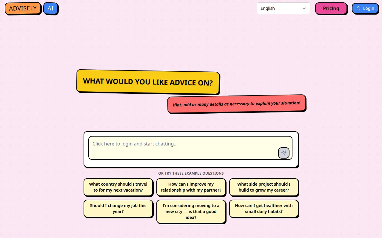 Homepage of adviselyai.com