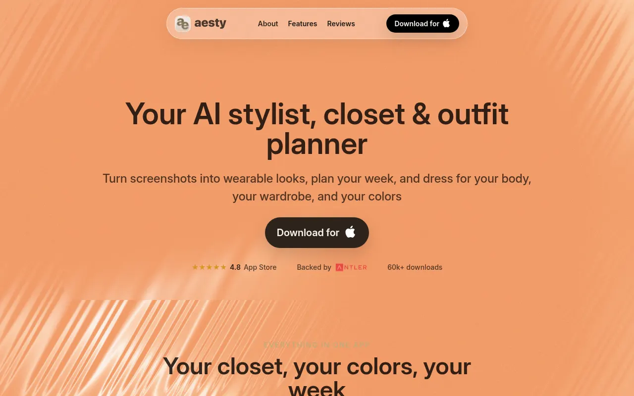 Homepage of aesty.ai