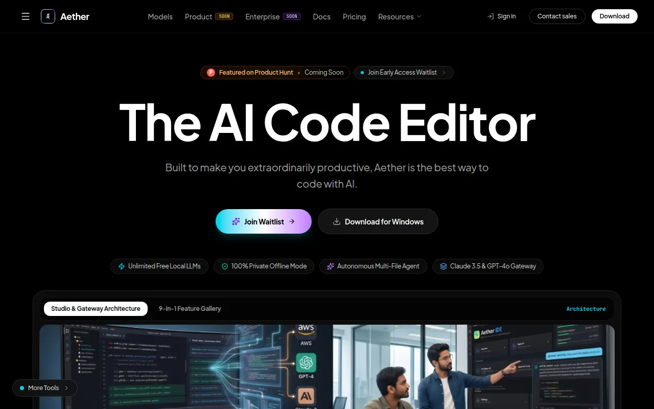 Homepage of aether-ai-ide.web.app