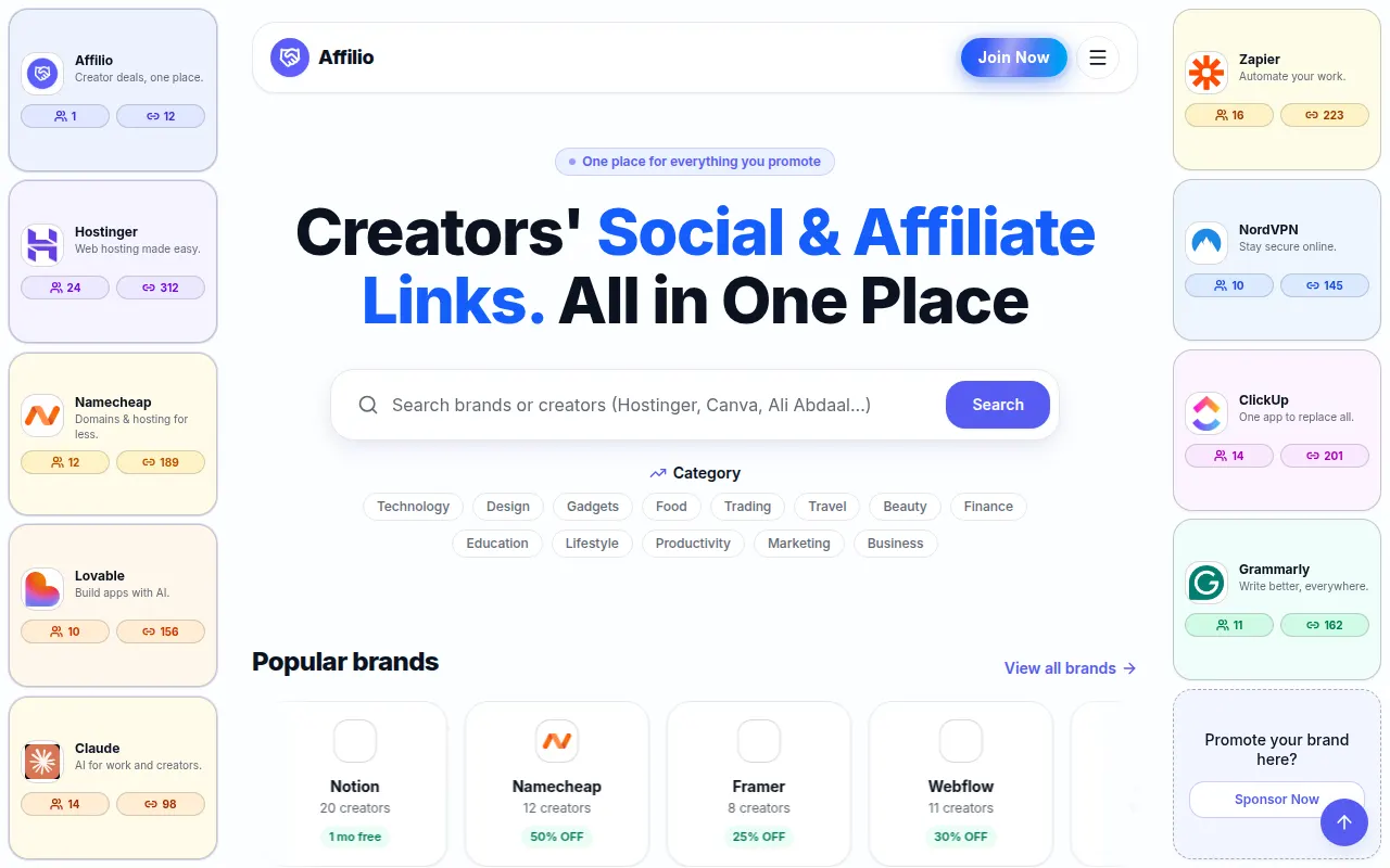 Homepage of affilio.live