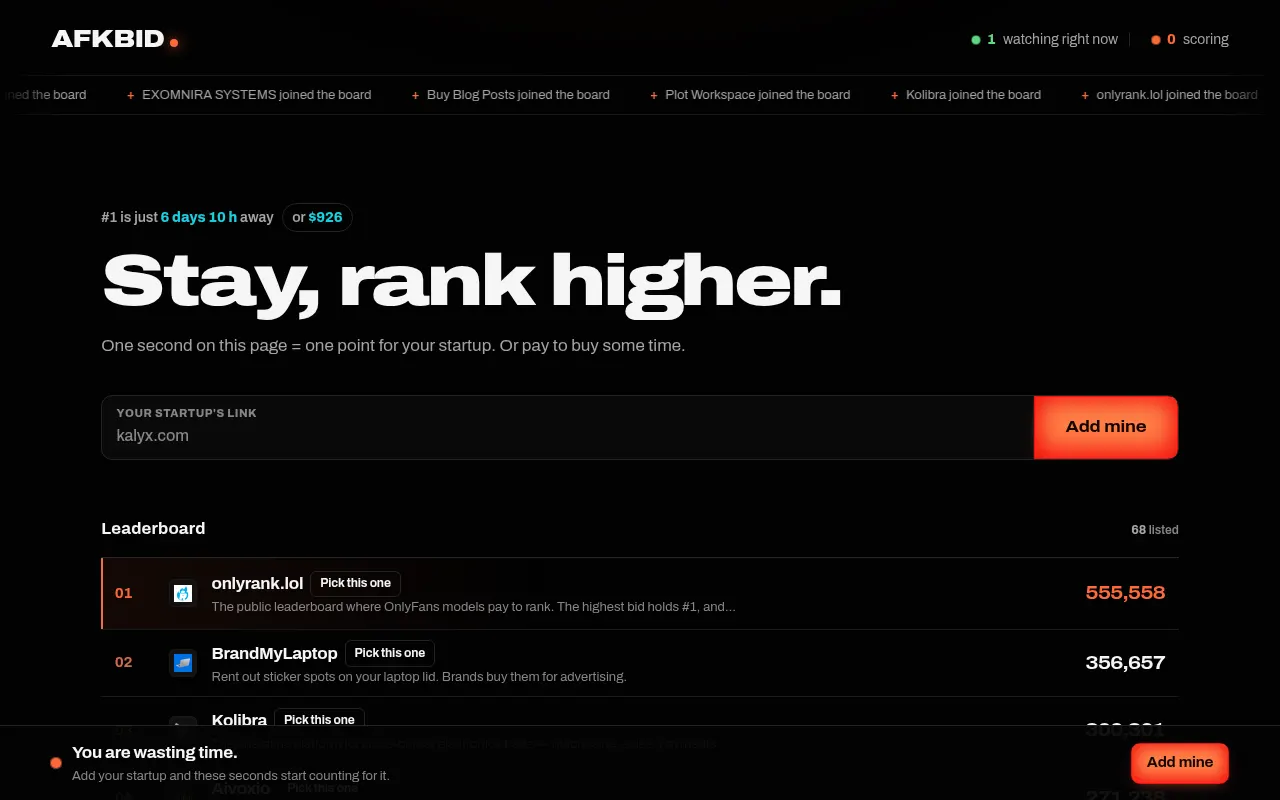 Homepage of afkbid.lol