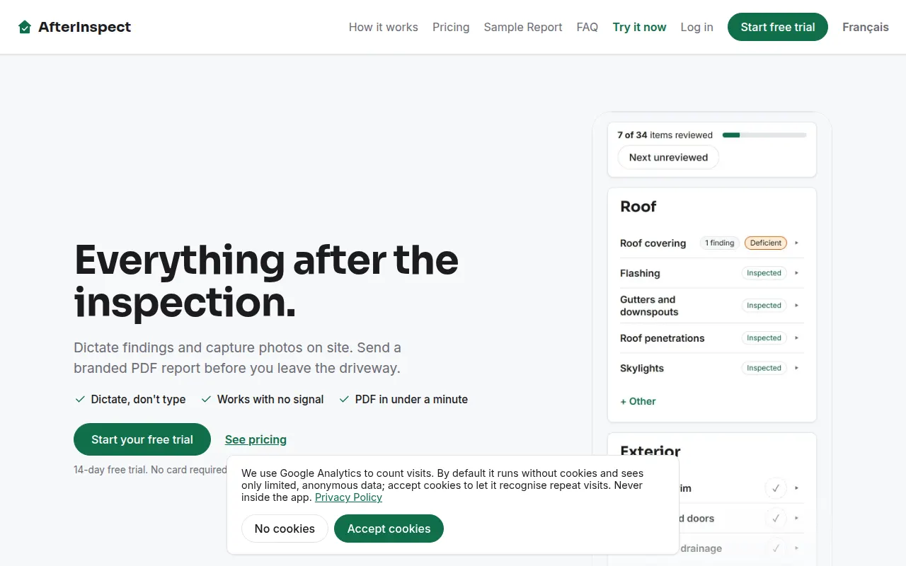 Homepage of afterinspect.ca