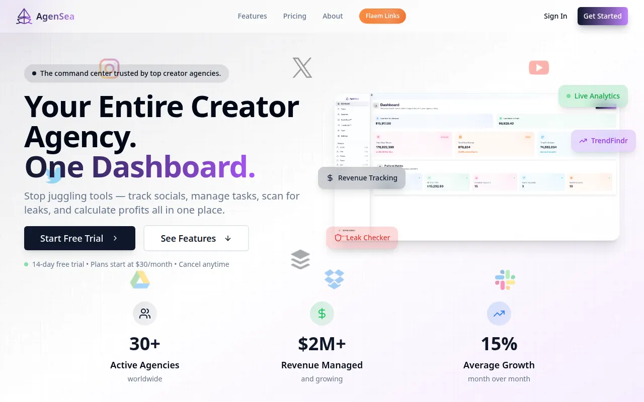 Homepage of agensea.app