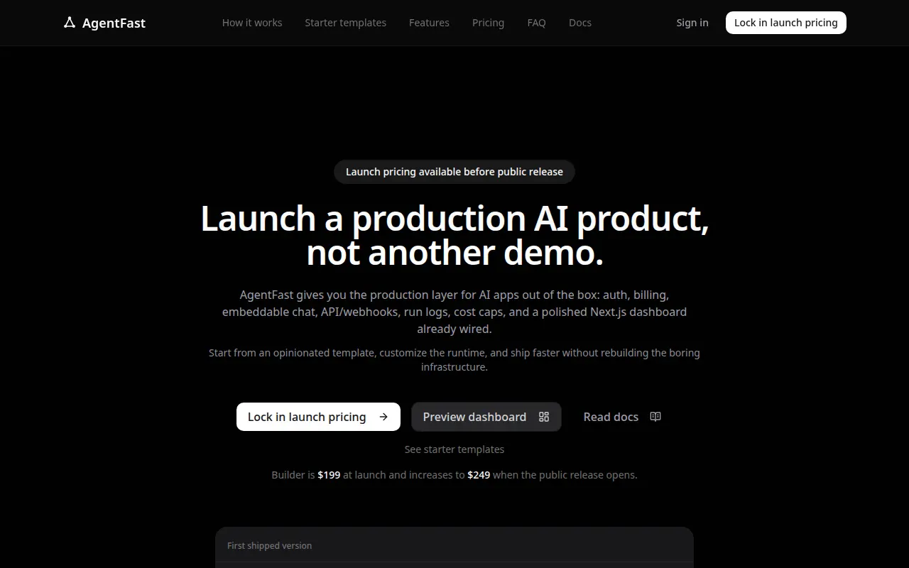 Homepage of agentfast.dev