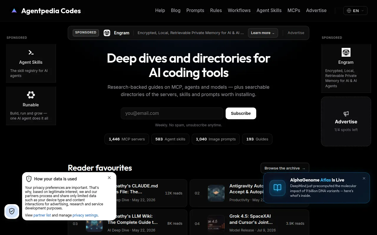 Homepage of agentpedia.codes