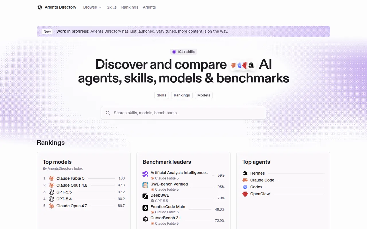 Homepage of agentsdirectory.dev