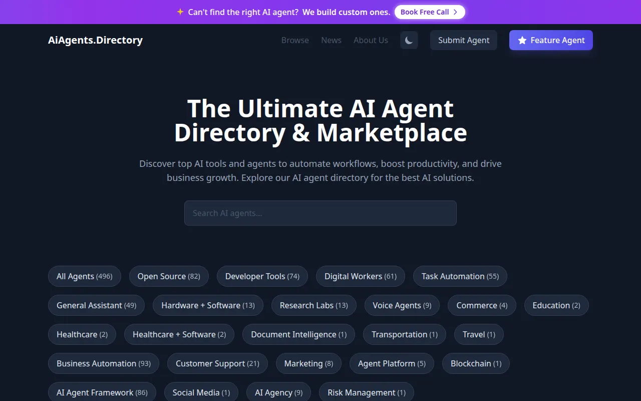 Homepage of aiagents.directory