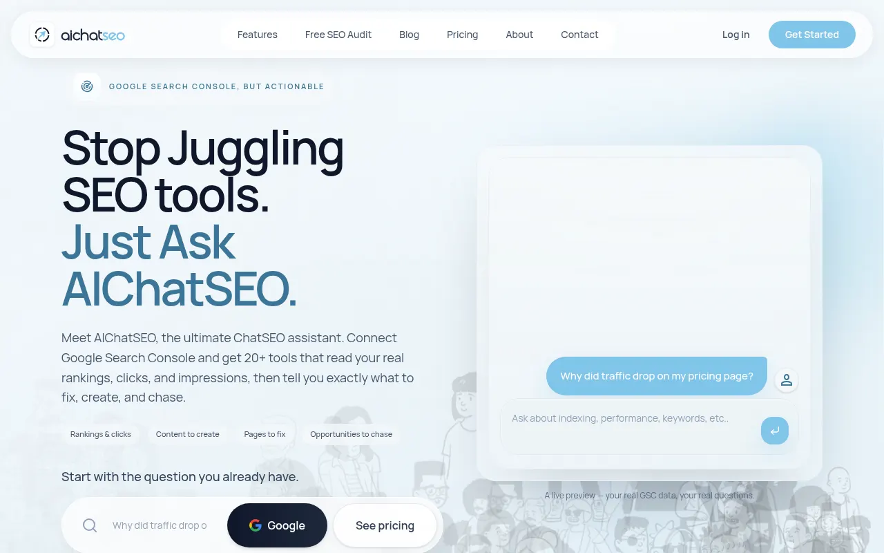 Homepage of aichatseo.com