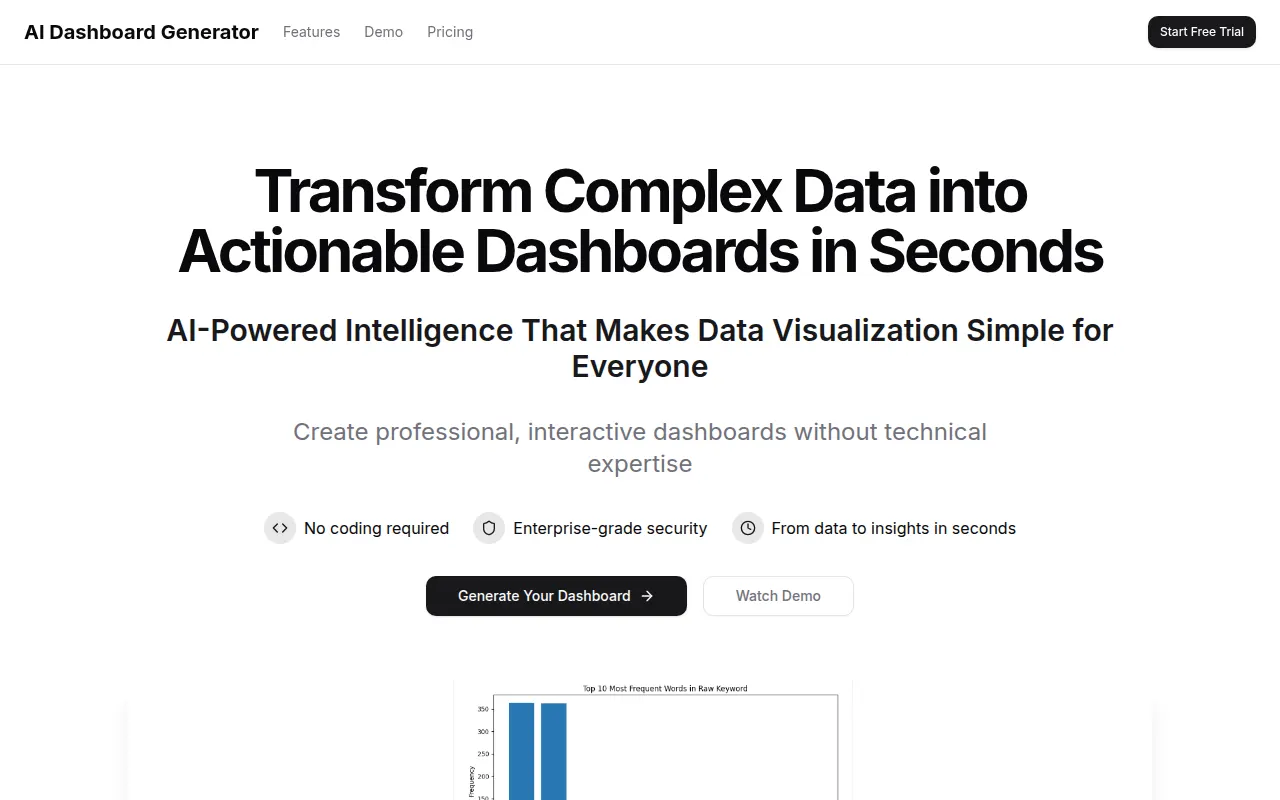 Homepage of aidashboardgenerator.com