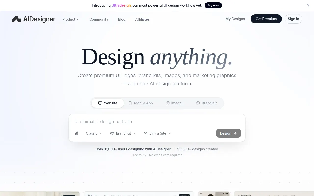 Homepage of aidesigner.ai