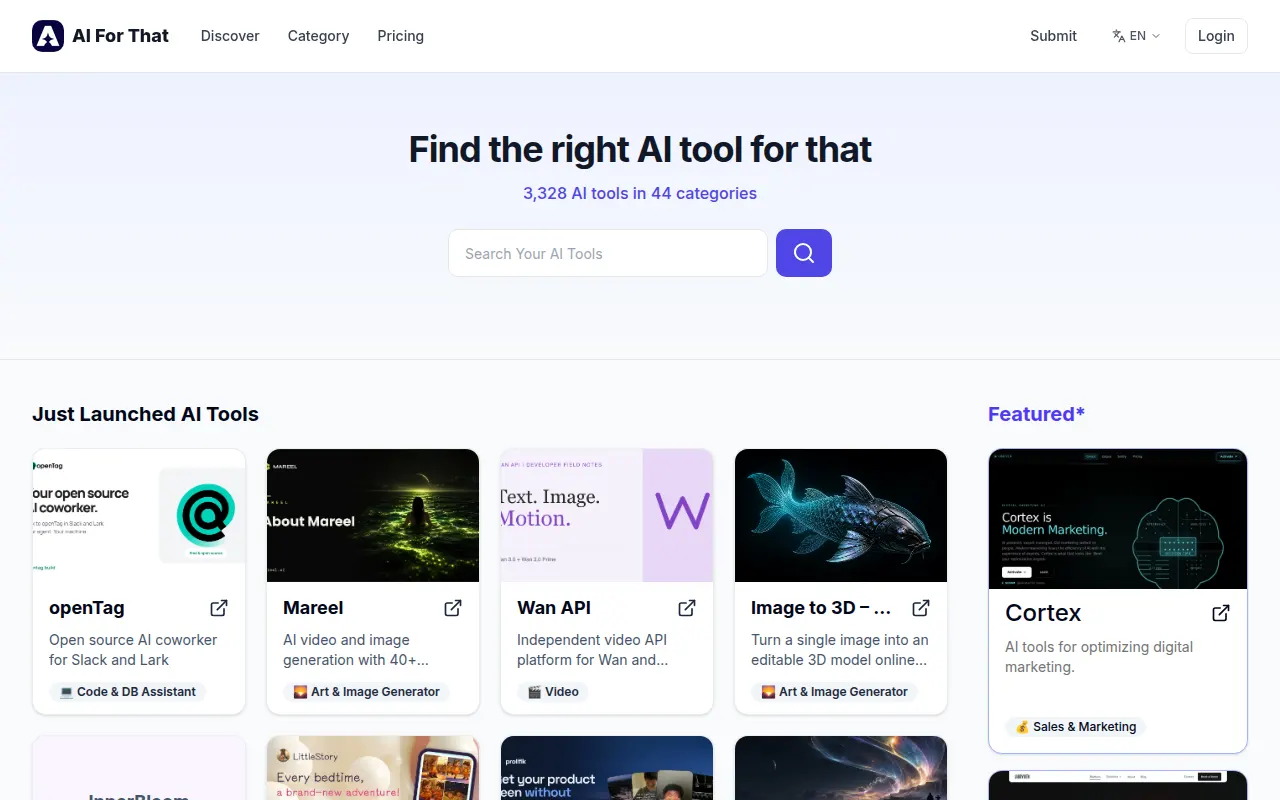 Homepage of aiforthat.co