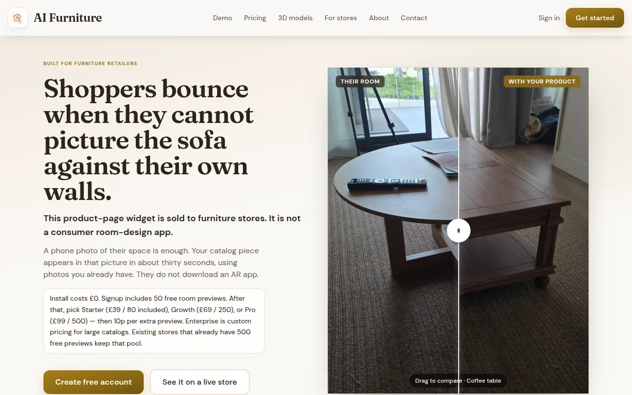 Homepage of aifurniture.app