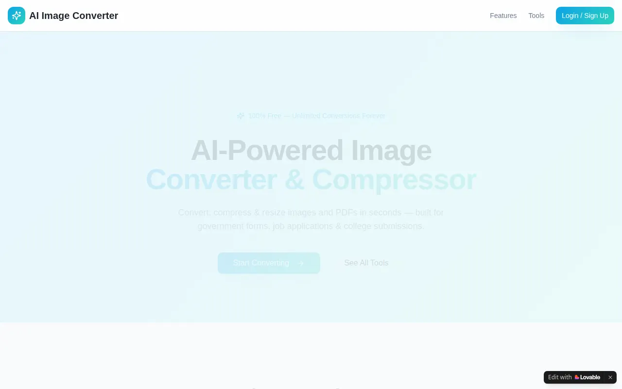 Homepage of aiimageconverter.lovable.app