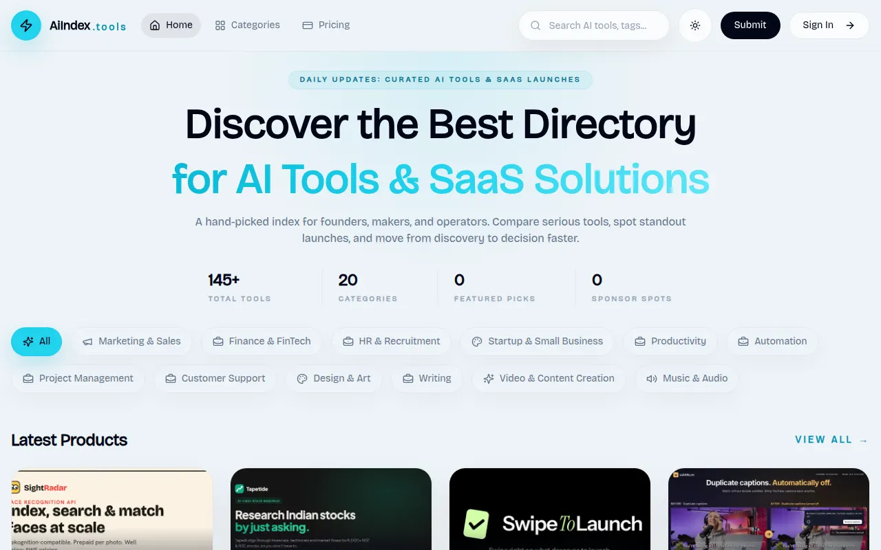 Homepage of aiindex.tools