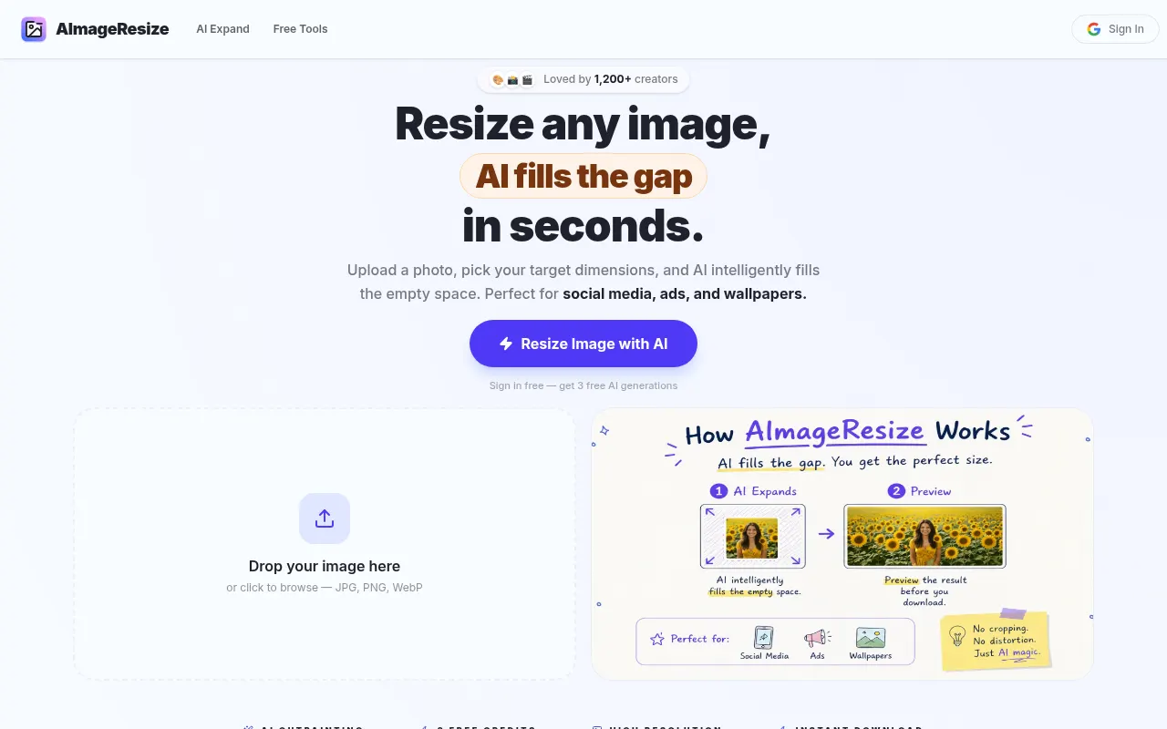 Homepage of aimageresize.online