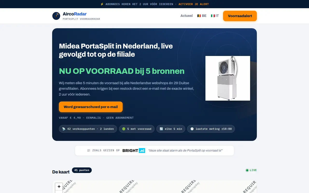 Homepage of aircoradar.nl