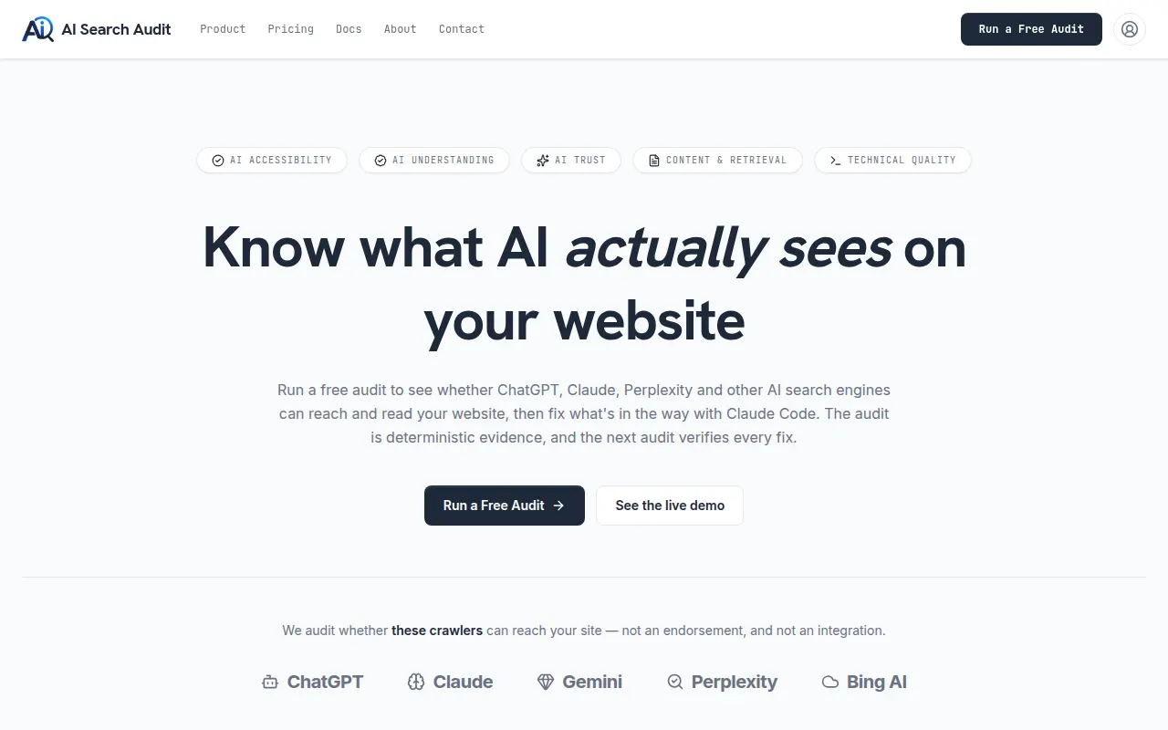 Homepage of aisearchaudit.pro
