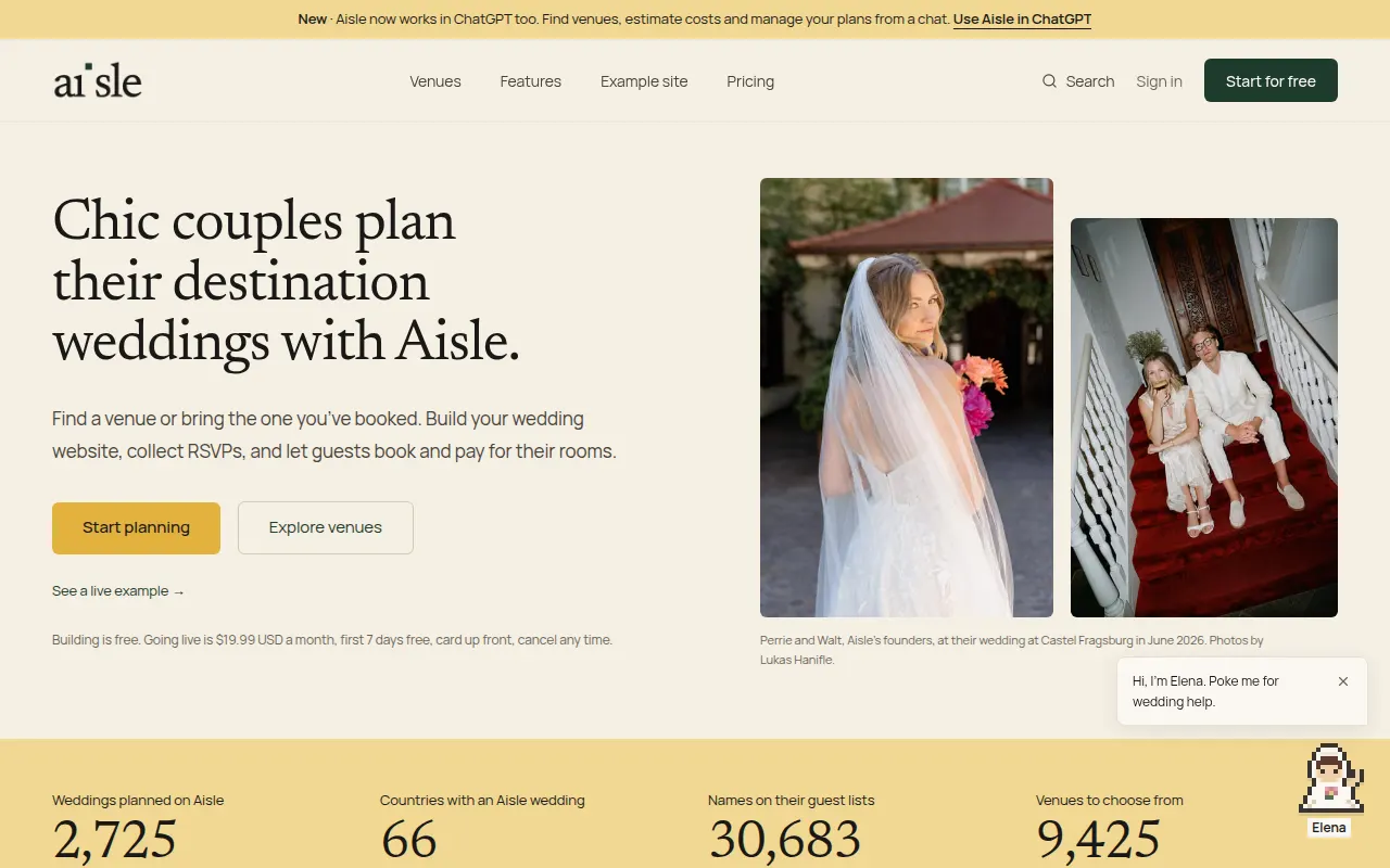 Homepage of aisle.wedding
