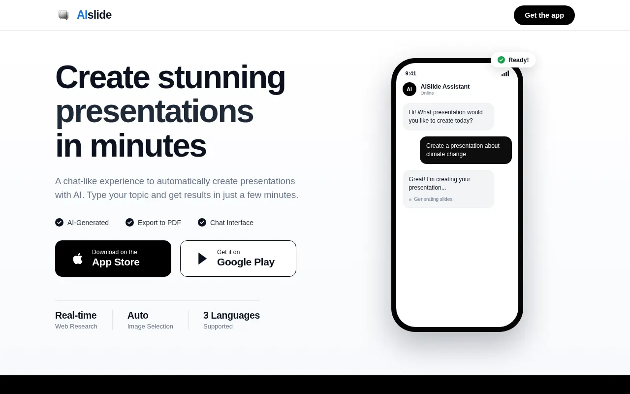 Homepage of aislide.app