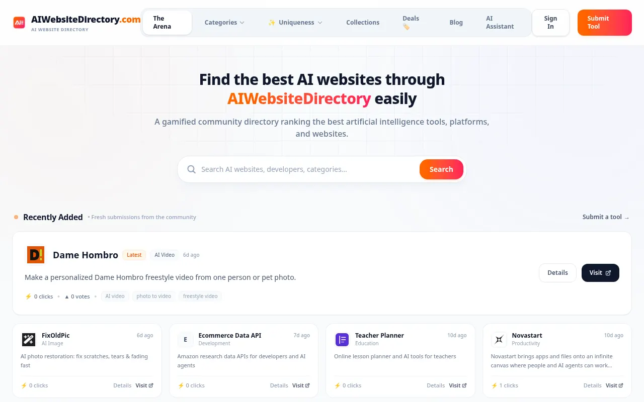 Homepage of aiwebsitedirectory.com