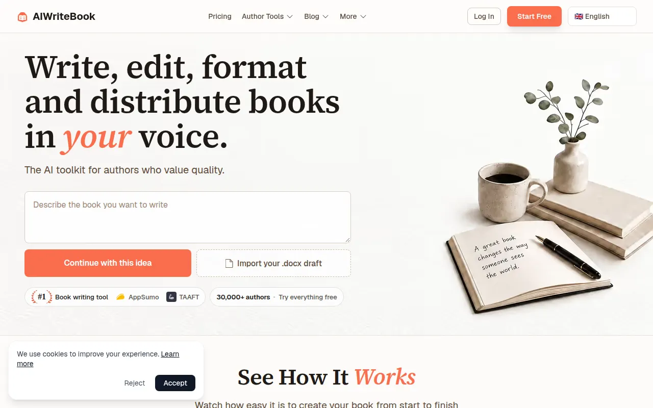 Homepage of aiwritebook.com