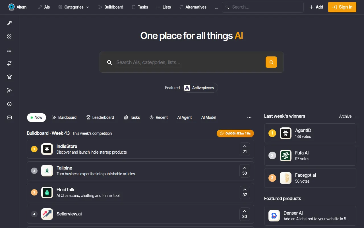 Homepage of altern.ai