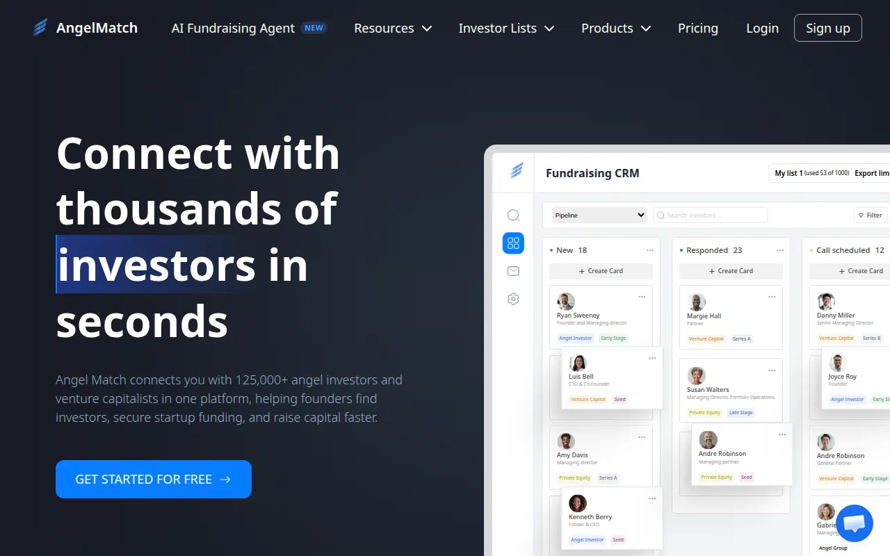Homepage of angelmatch.io