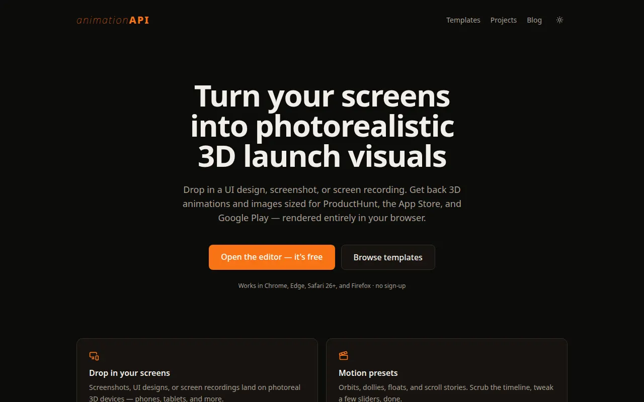 Homepage of animationapi.com