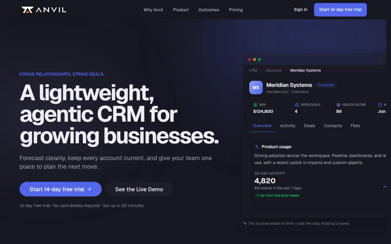 Homepage of anvilcrm.com