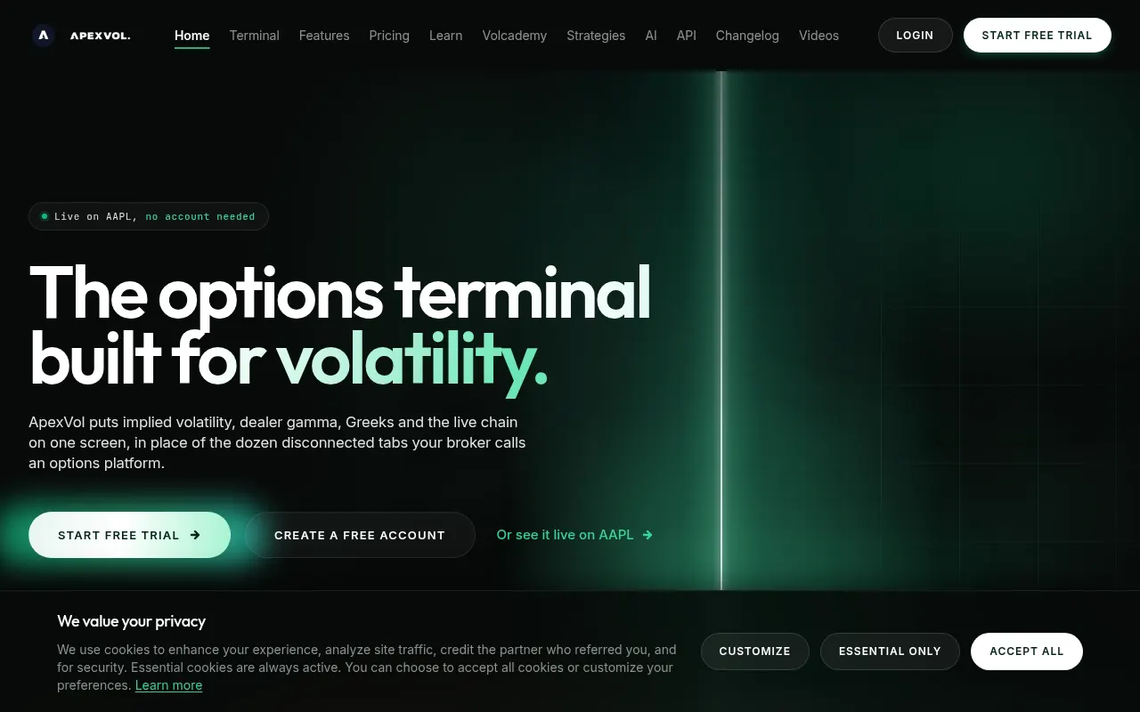 Homepage of apexvol.com