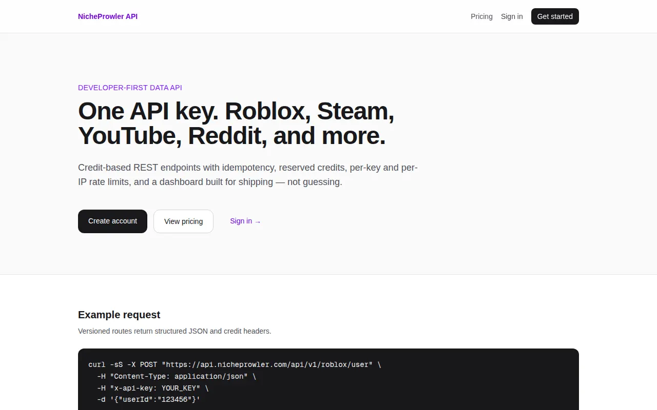 Homepage of api.nicheprowler.com