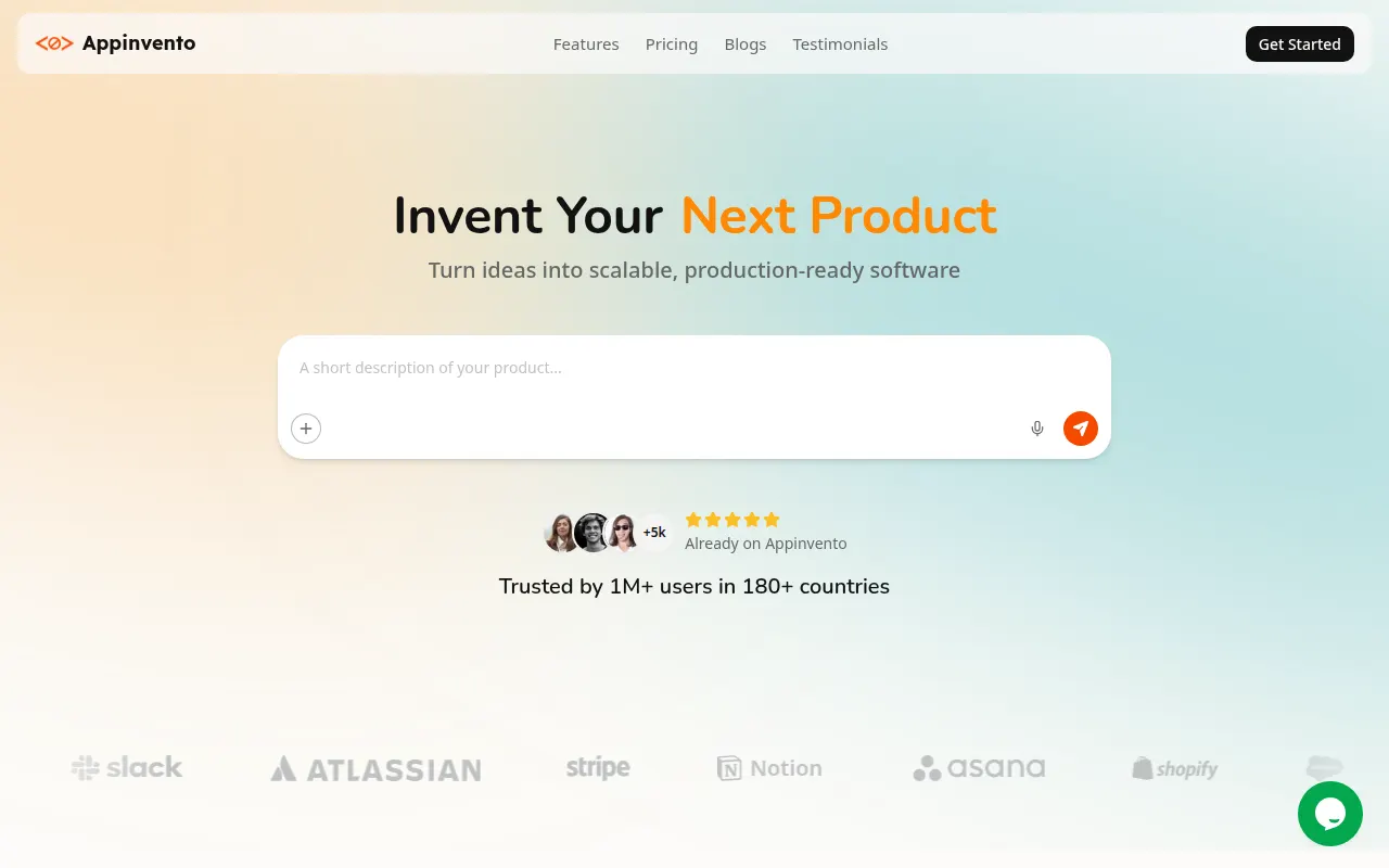 Homepage of app.appinvento.io