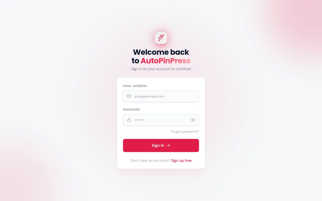 Homepage of app.autopinpress.com