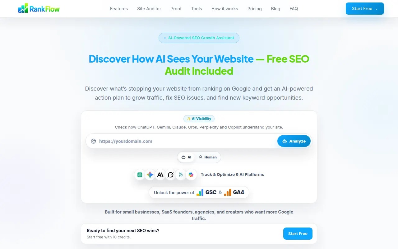 Homepage of app.rankflow.online