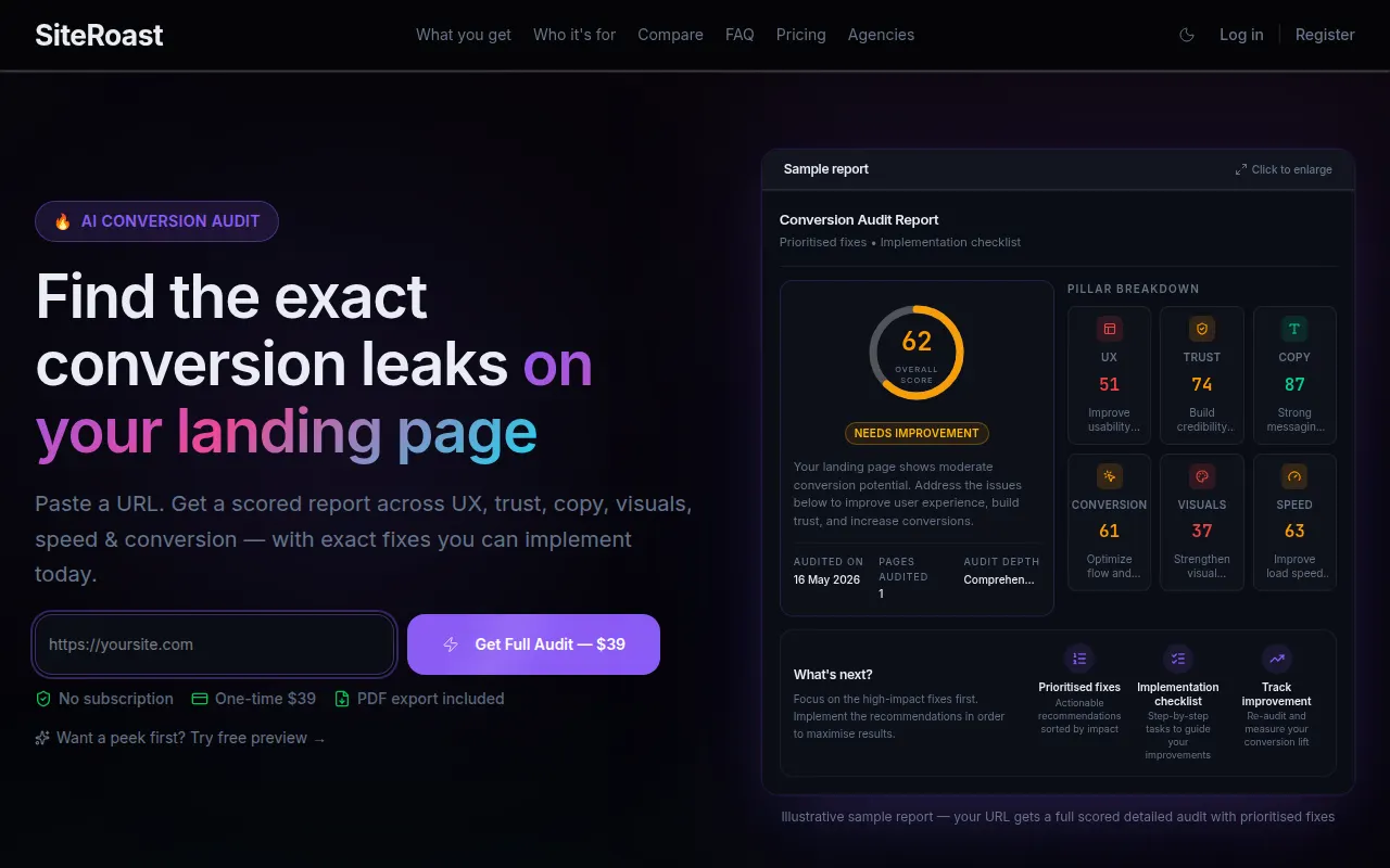 Homepage of app.siteroast.cc