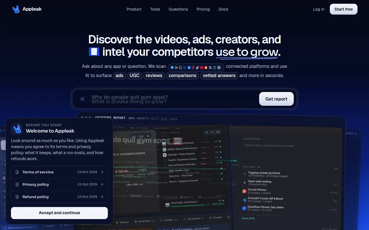 Homepage of appleak.app
