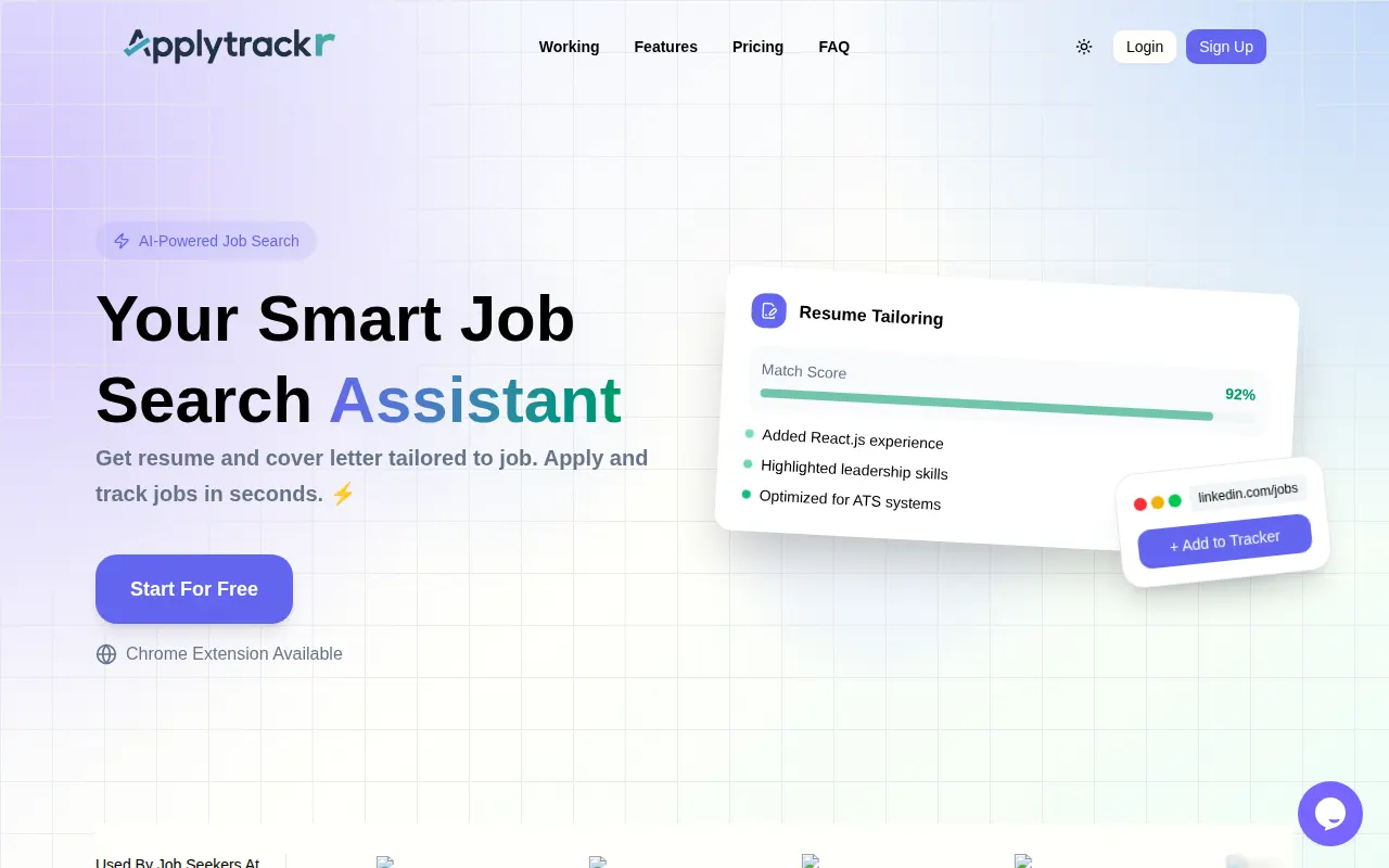 Homepage of applytrackr.com
