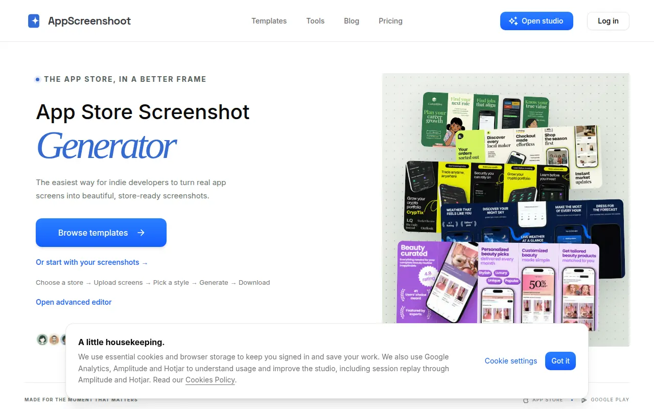 Homepage of appscreenshoot.com