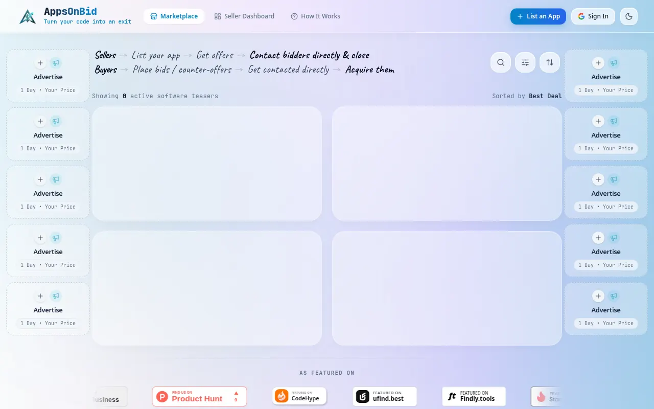 Homepage of appsonbid.com