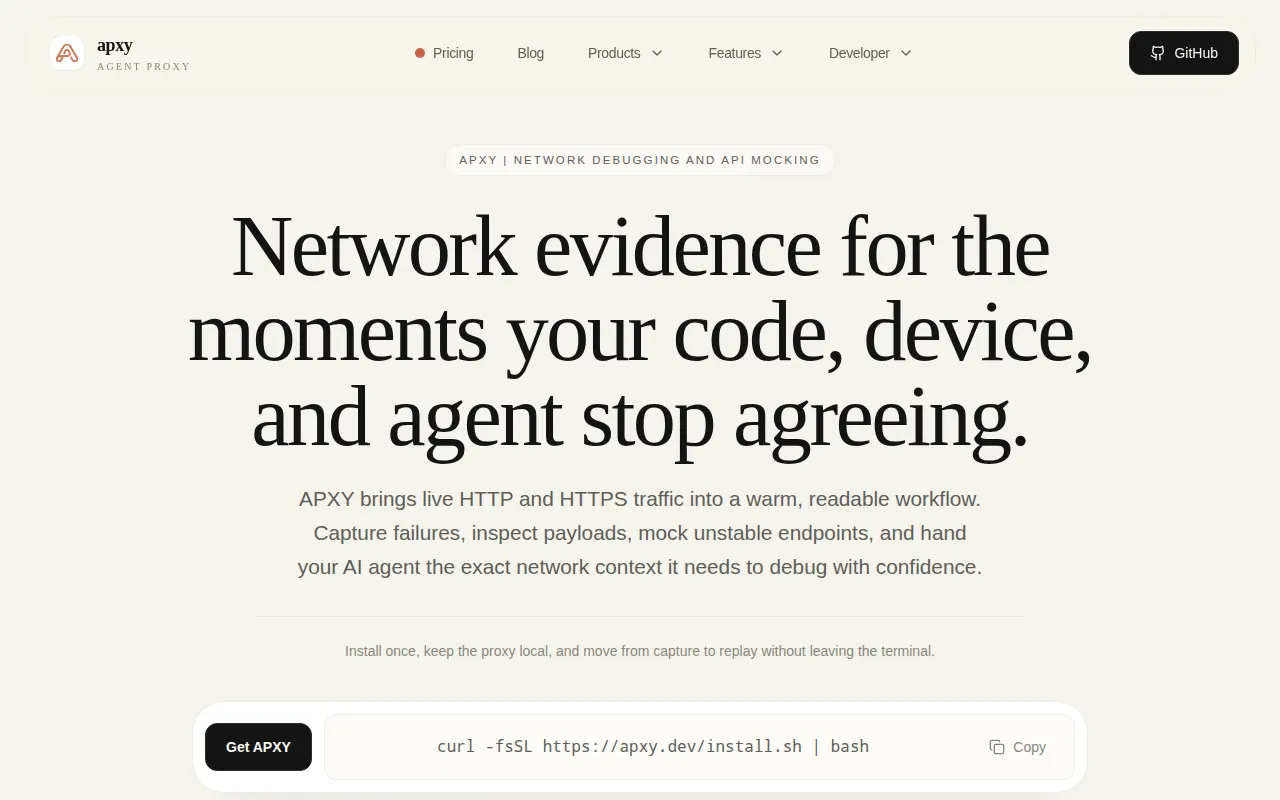 Homepage of apxy.dev