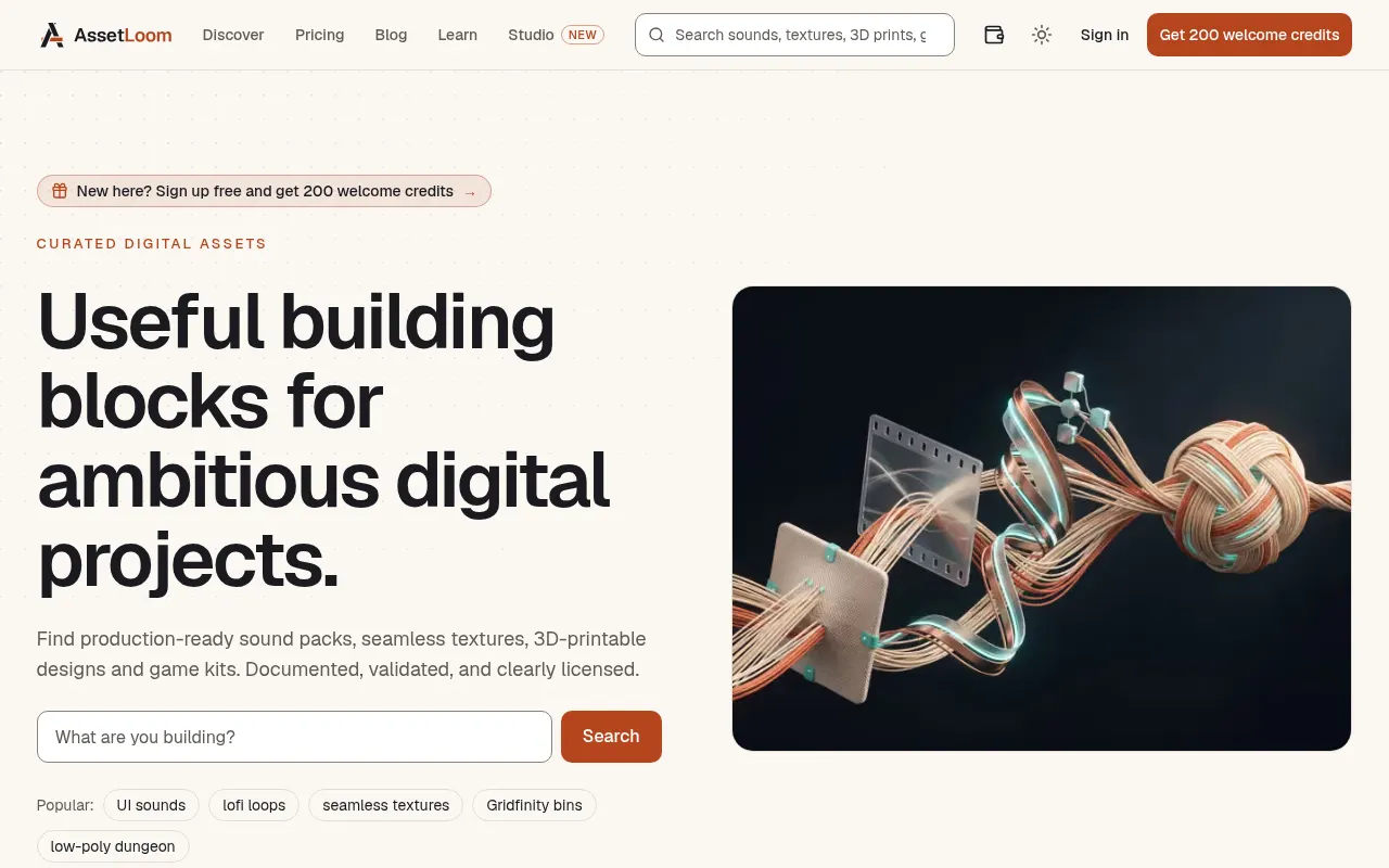 Homepage of assetloom.io