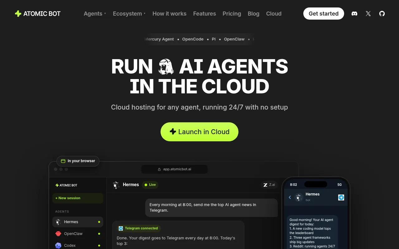 Homepage of atomicbot.ai